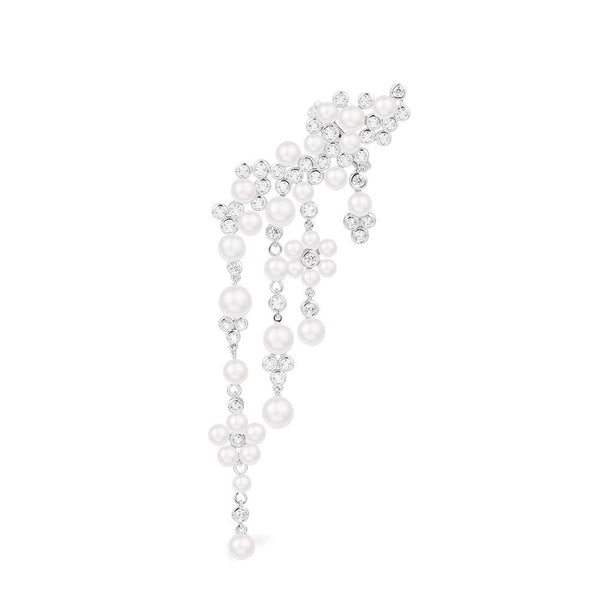 Single Pearl Drop Ear Cuff - Silver