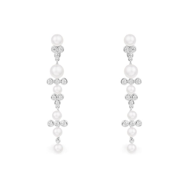 Long Pearl Drop Earrings - Silver