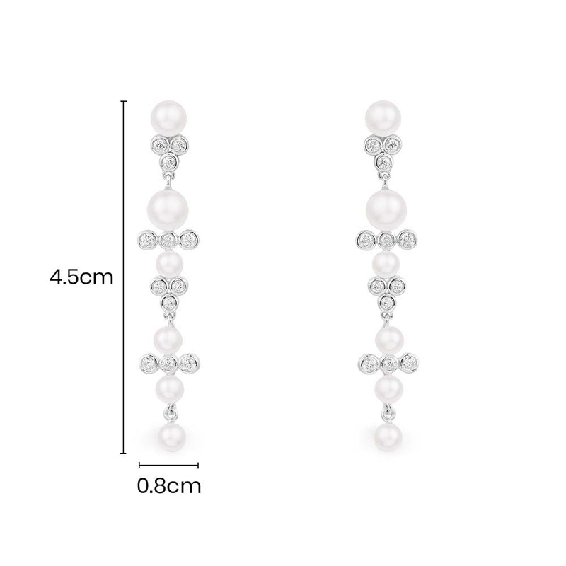 Long Pearl Drop Earrings - Silver