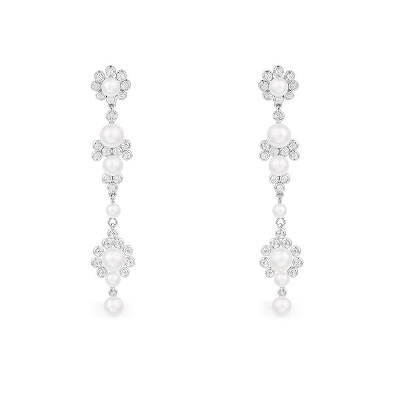 Pearl Flowers Drop Earrings - Silver