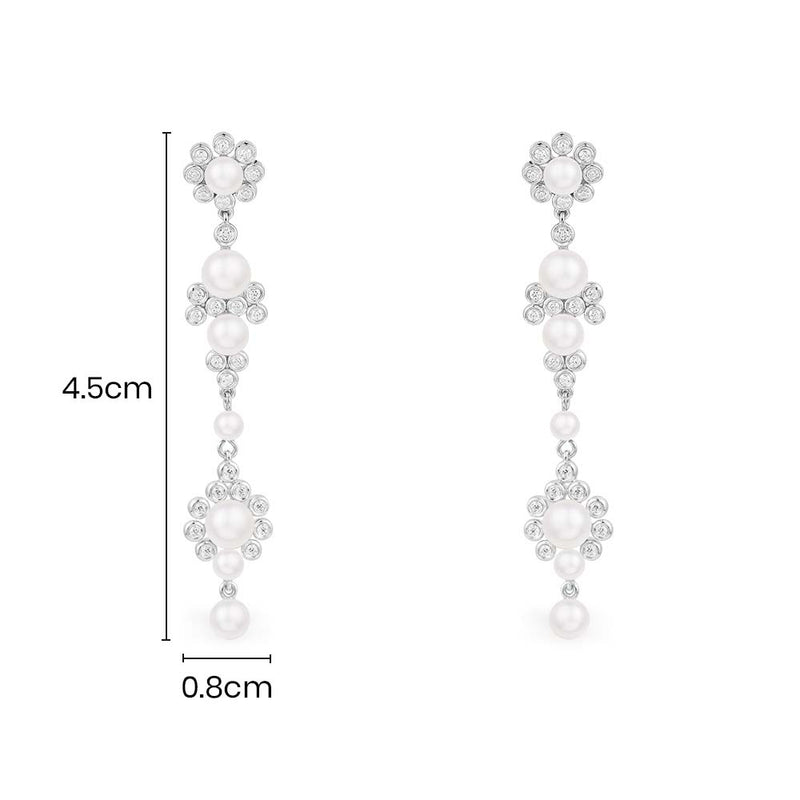 Pearl Flowers Drop Earrings - Silver