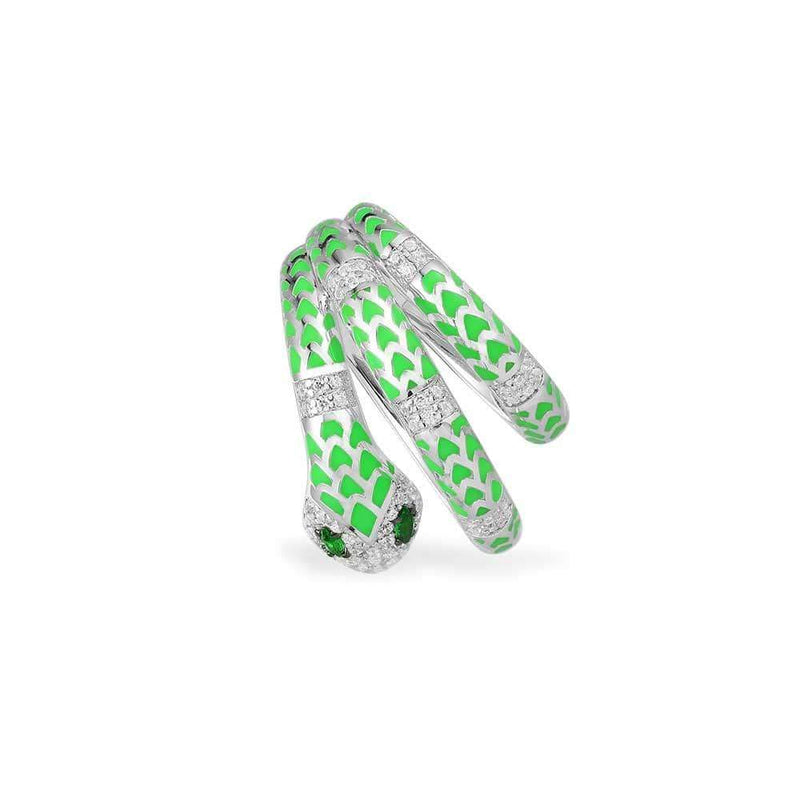 Single Neon Green Serpent Ear Cuff - White Silver