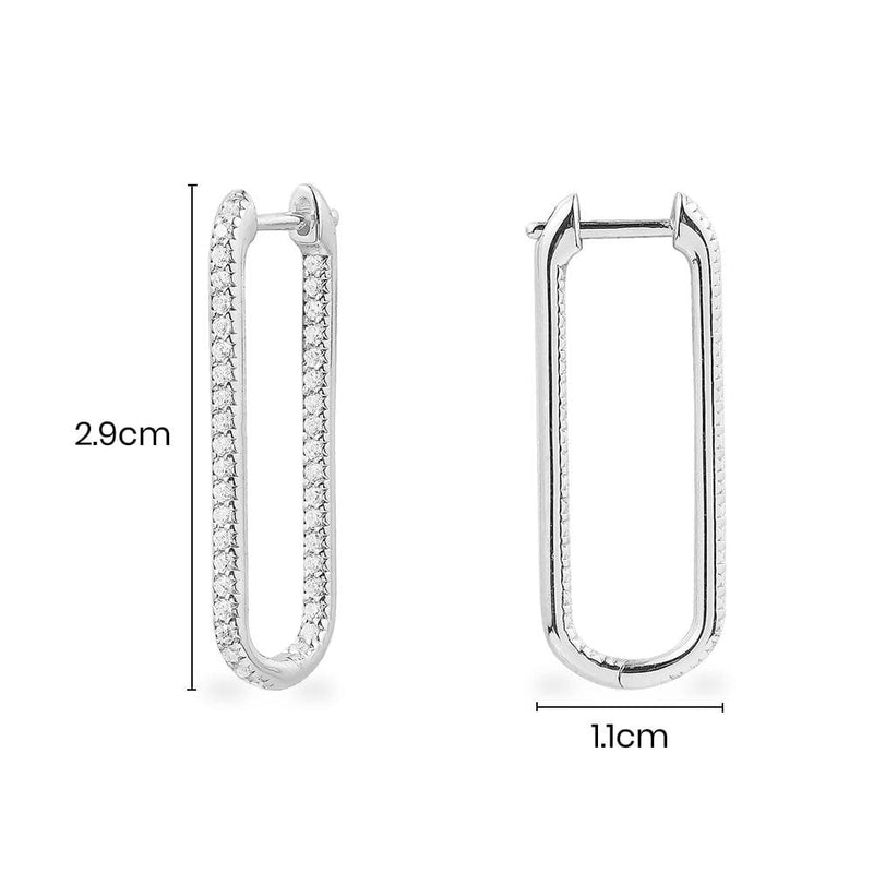 In and Out Paved Rectangle Earrings - silver