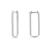 In and Out Paved Rectangle Earrings - silver