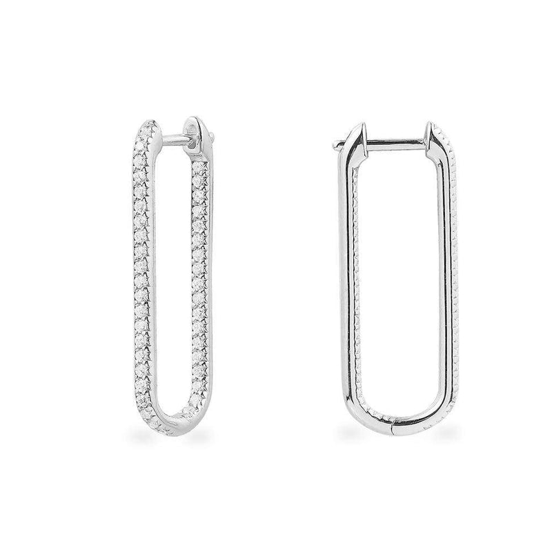 In and Out Paved Rectangle Earrings - silver