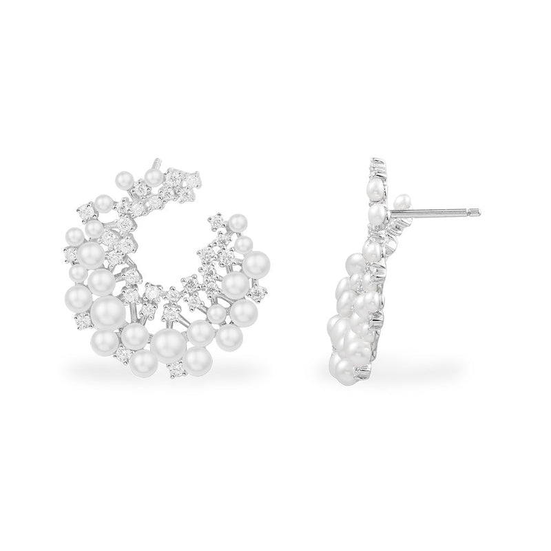 Statement Earrings with Pearl - Silver