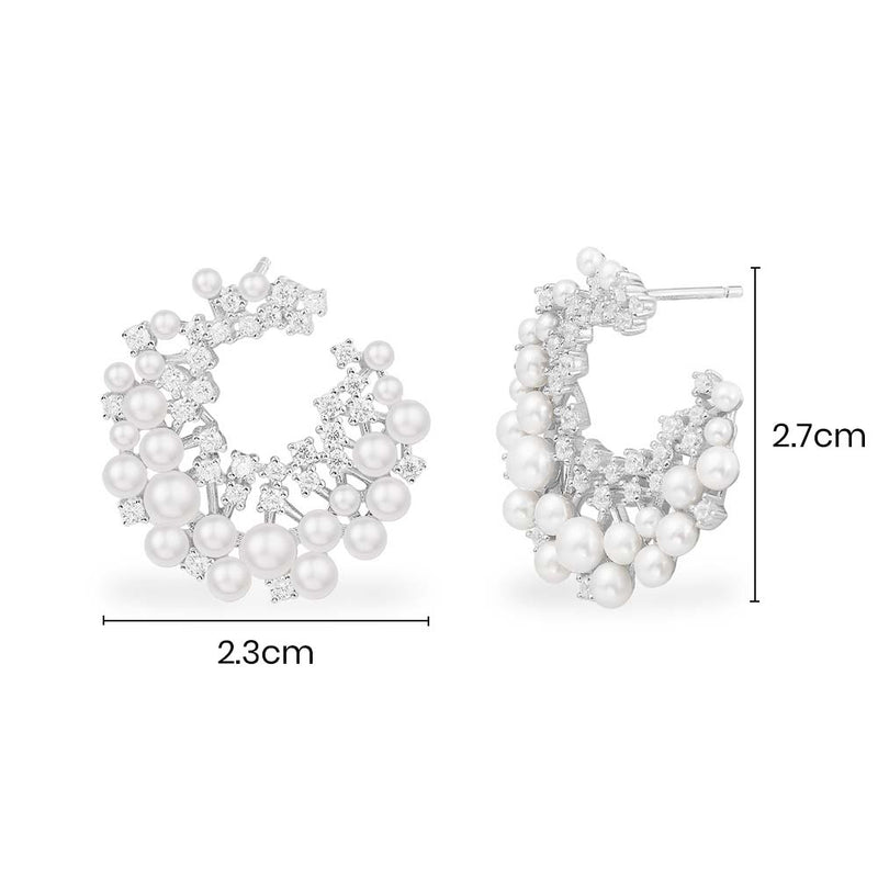 Statement Earrings with Pearl - Silver