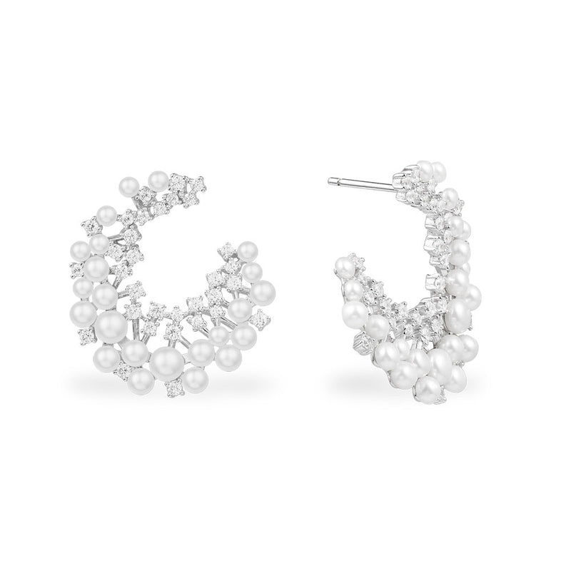 Statement Earrings with Pearl - Silver