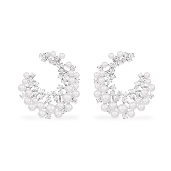 Statement Earrings with Pearl - Silver