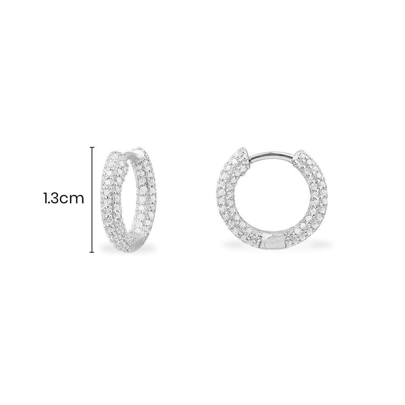 Small Paved Hoop Earrings - silver