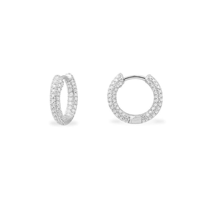 Small Paved Hoop Earrings - silver