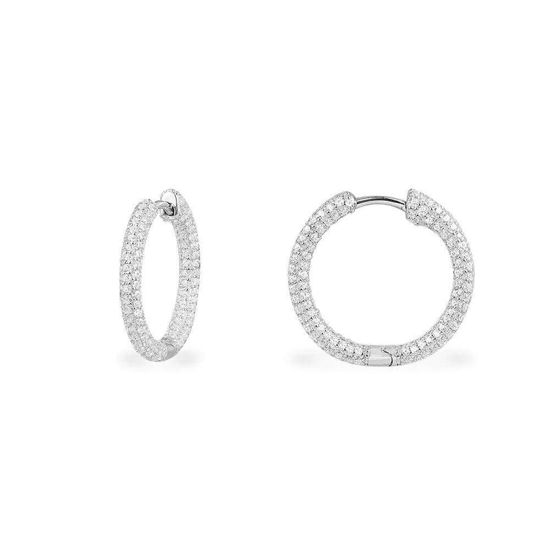 Paved Hoop Earrings - silver