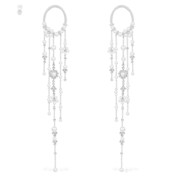 Statement Pearl Drop Earrings - Silver