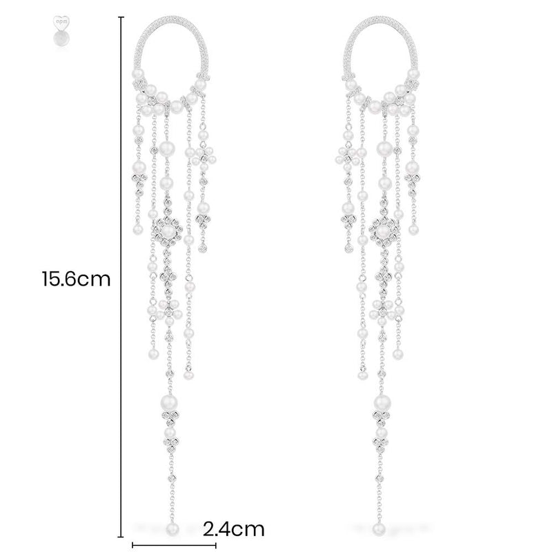 Statement Pearl Drop Earrings - Silver