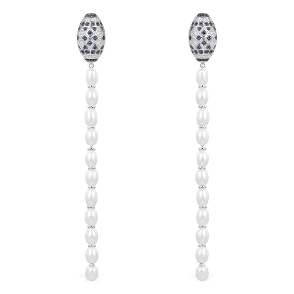 Oval pearl drop earrings - silver