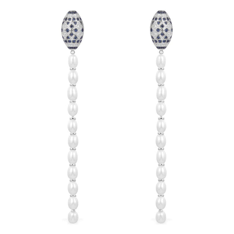 Oval pearl drop earrings - silver