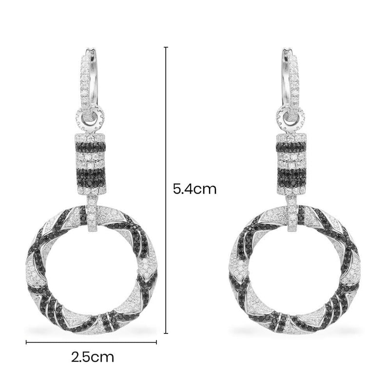 Black & white circle hoop earrings - silver