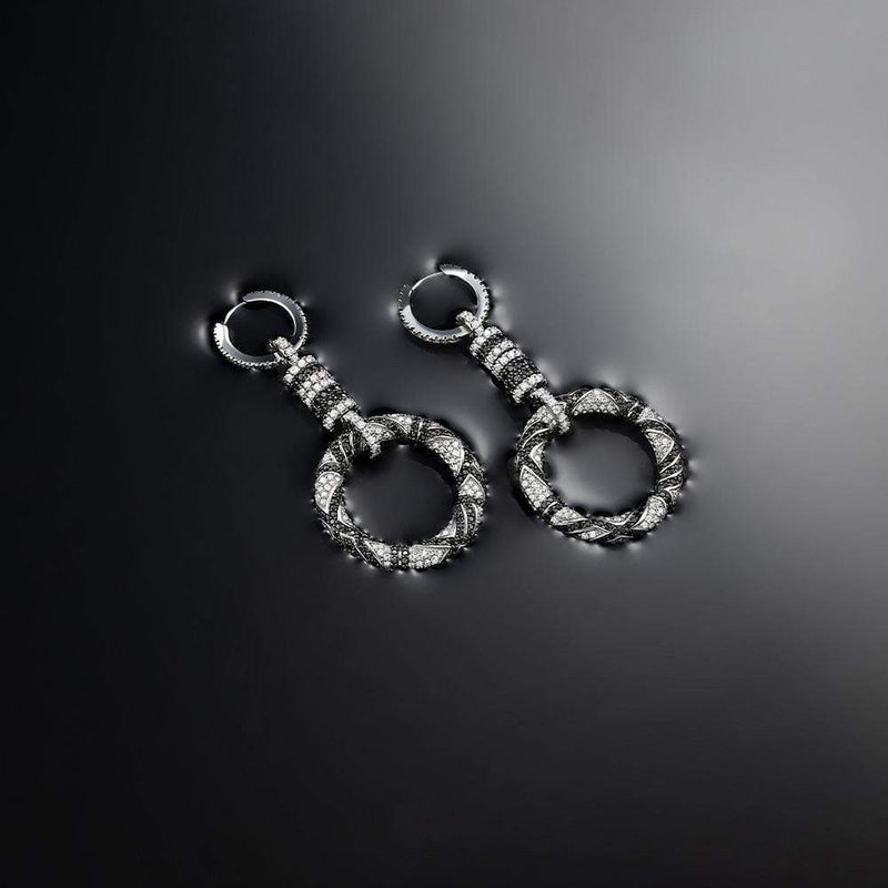 Black & white circle hoop earrings - silver