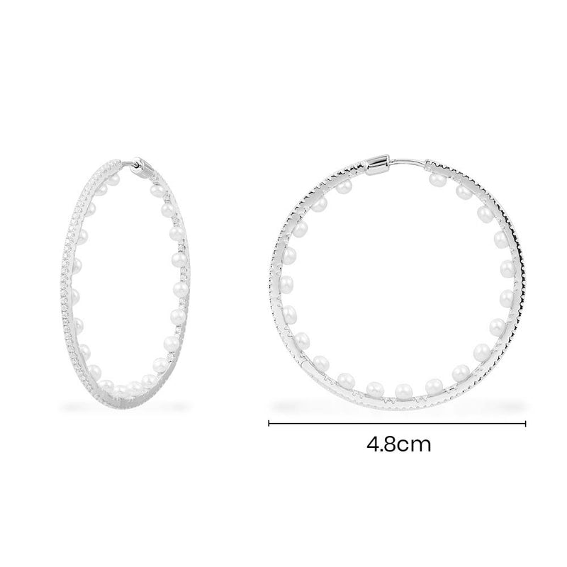 Pavé Hoop Earrings with Pearls - Silver