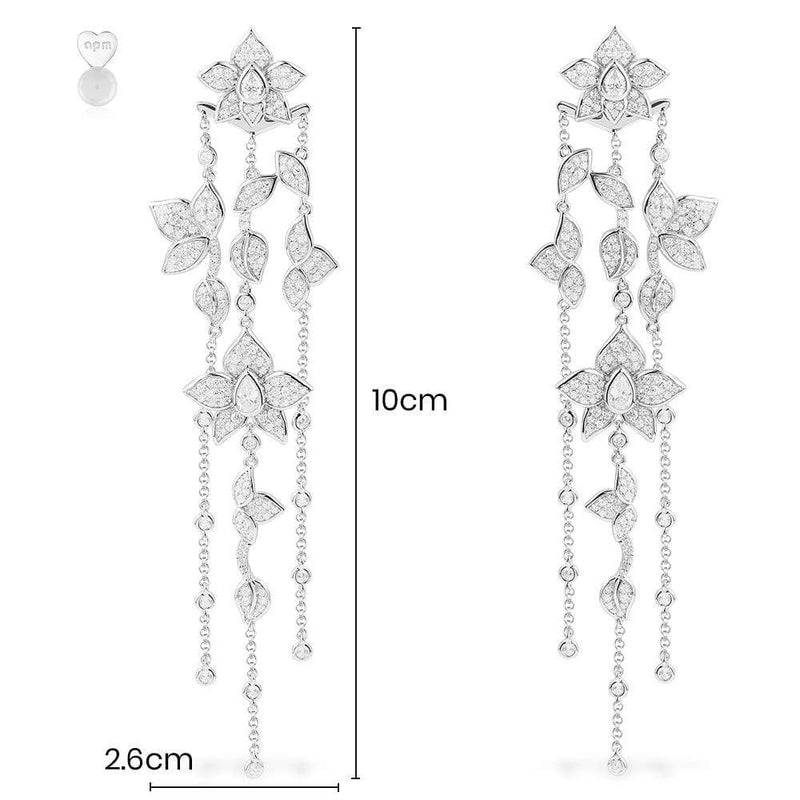 Flowers Cascade Ear Jackets - silver