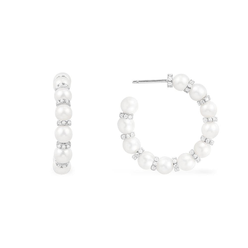 Pearl Hoop Earrings - Silver