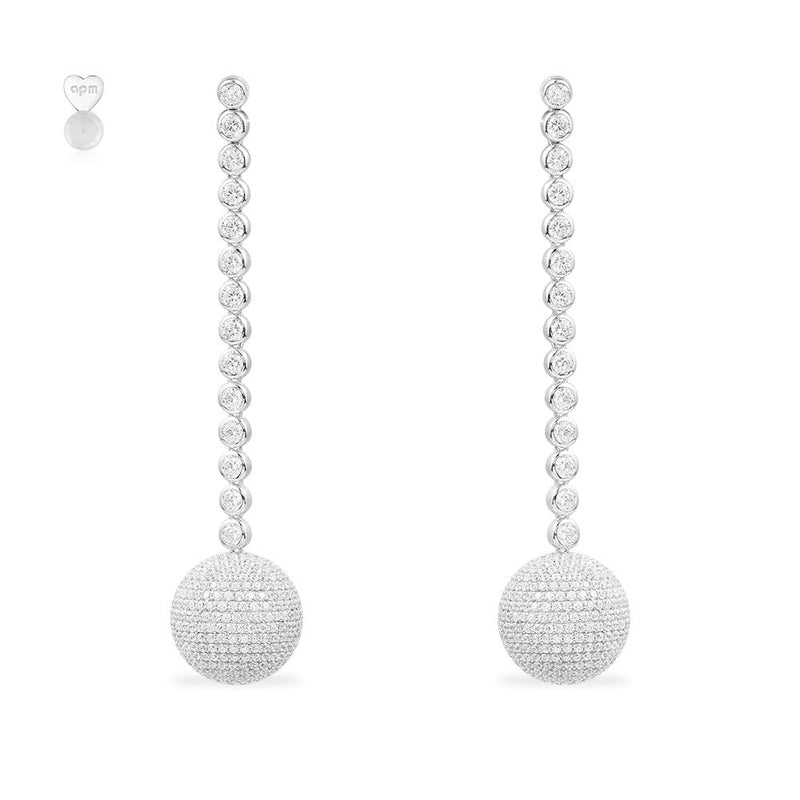 Long Disco Ball Drop Earrings - silver