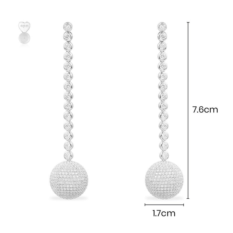 Long Disco Ball Drop Earrings - silver