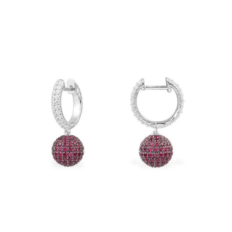 Red Disco Ball Hoop Earrings - silver