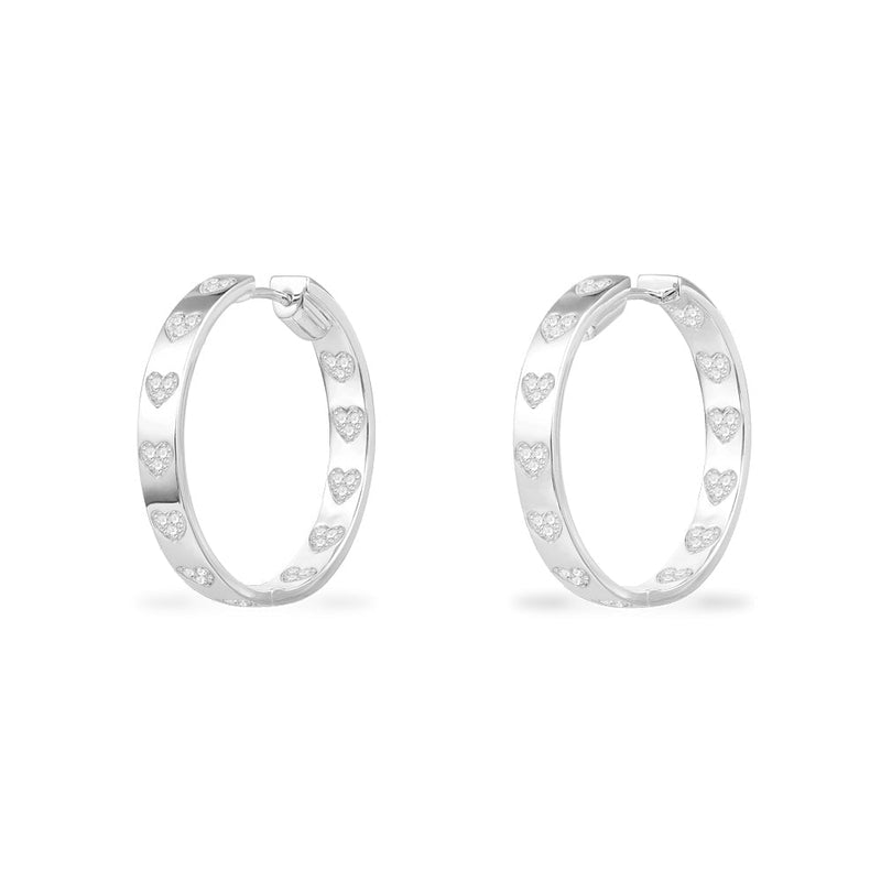 Chunky Hoop Earrings with Hearts - silver