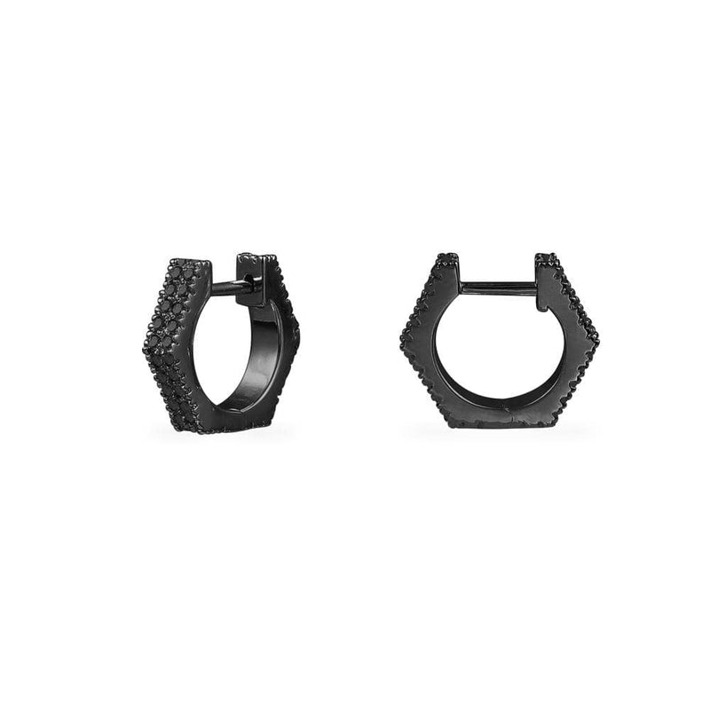 Black geometric huggie earrings - black silver