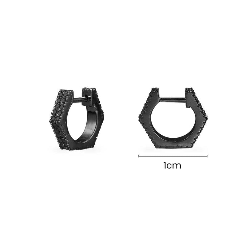 Black geometric huggie earrings - black silver