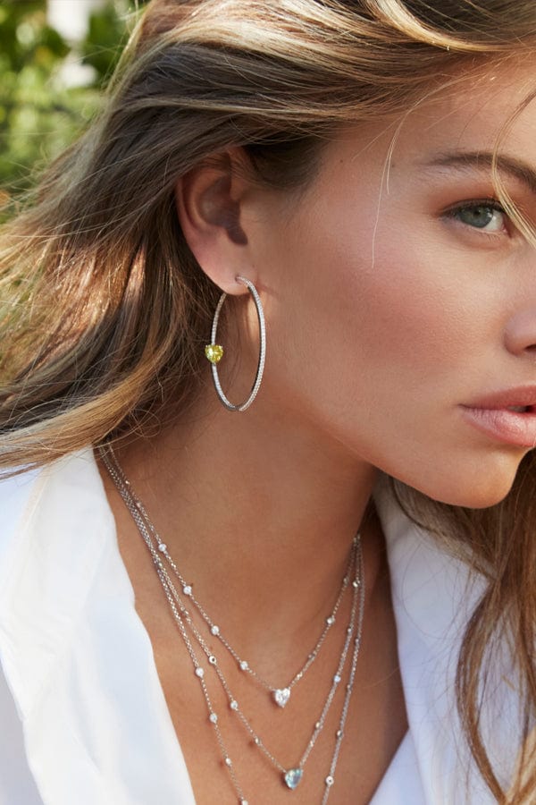 Hoop Earrings with Green heart - silver