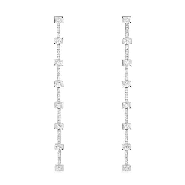 Pavé Long Drop Earrings - silver