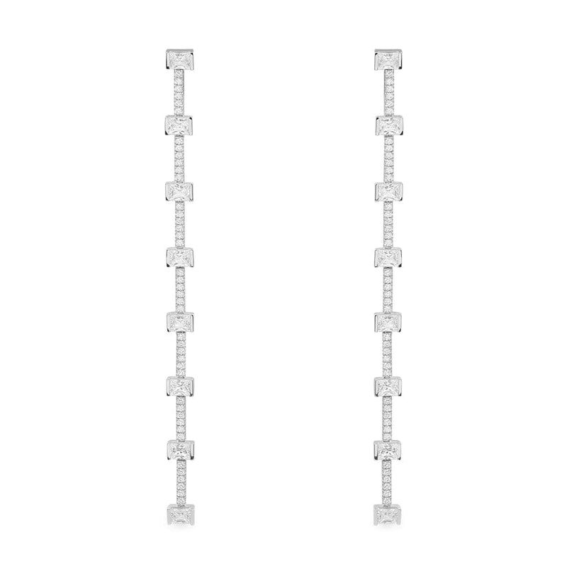 Pavé Long Drop Earrings - silver