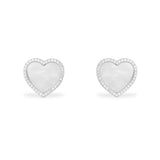 White Nacre Heart Stud Earrings - silver