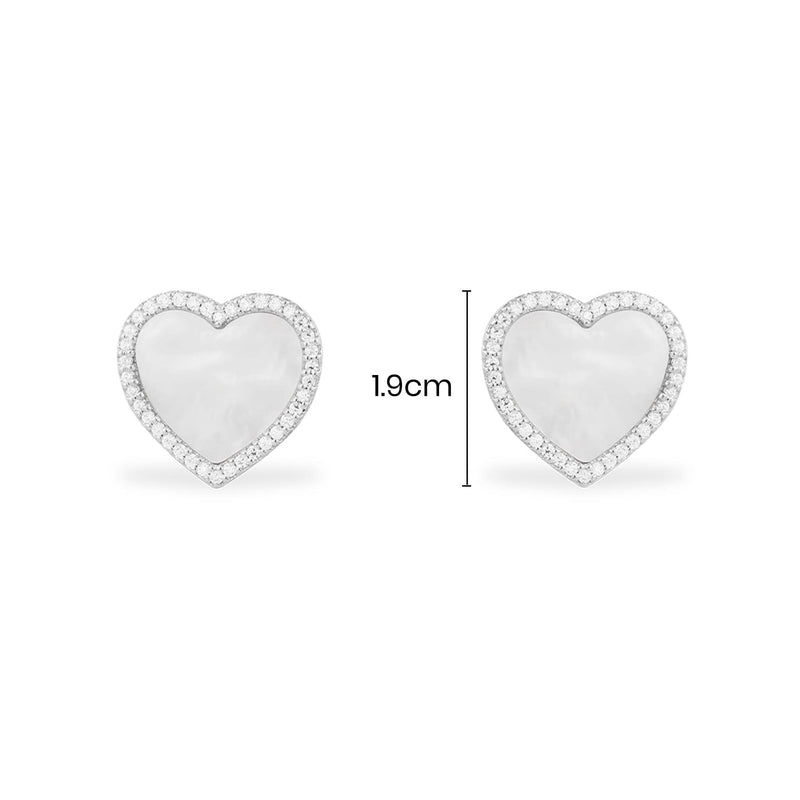 White Nacre Heart Stud Earrings - silver