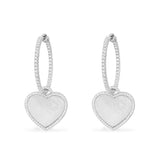 Hoop Earrings with White Nacre Heart - silver