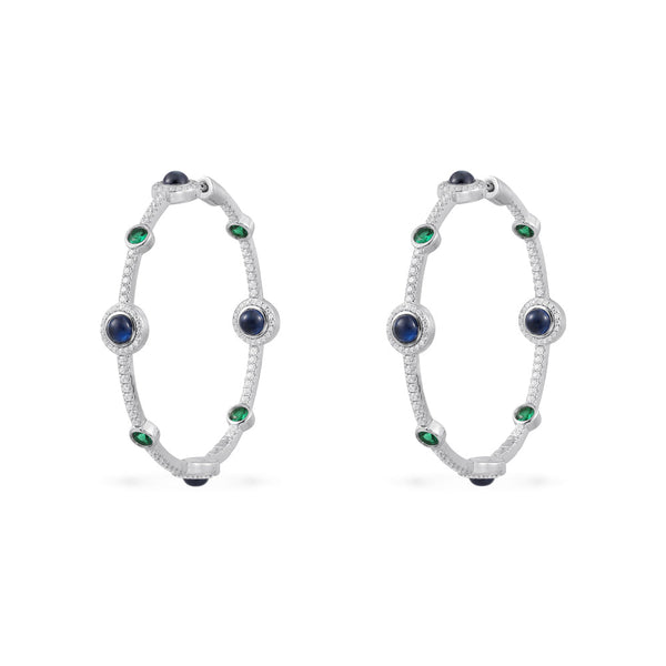 Green and Blue Stones Hoop Earrings