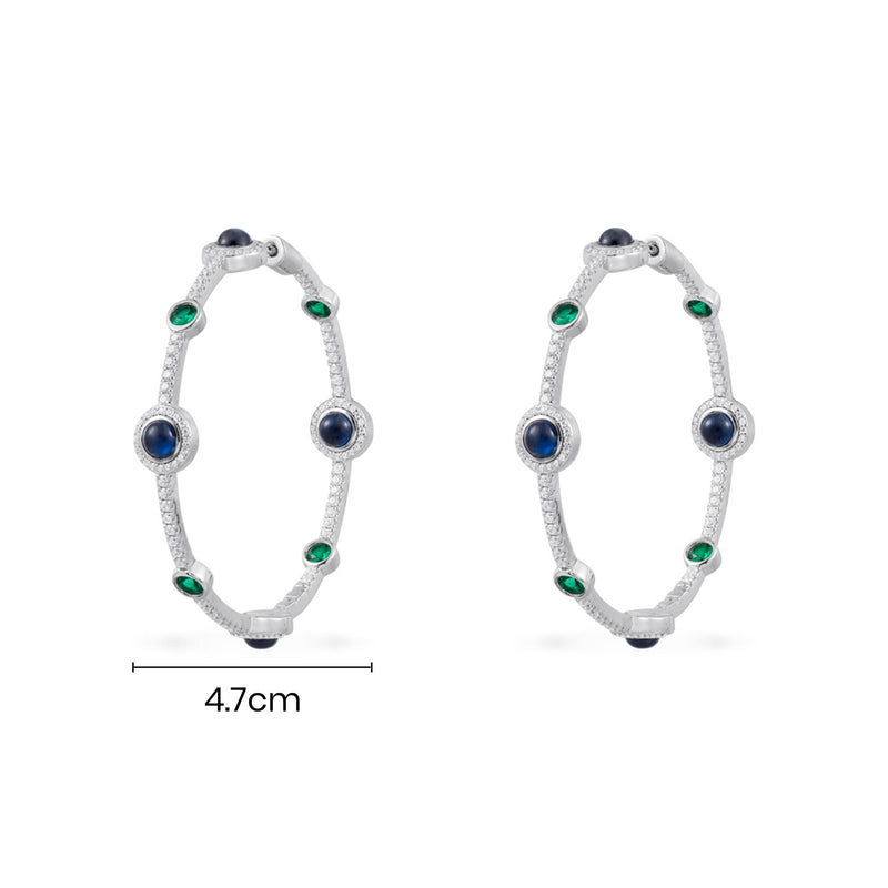 Green and Blue Stones Hoop Earrings