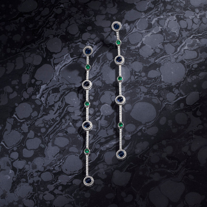 Long Green and Blue Stones Drop Earrings