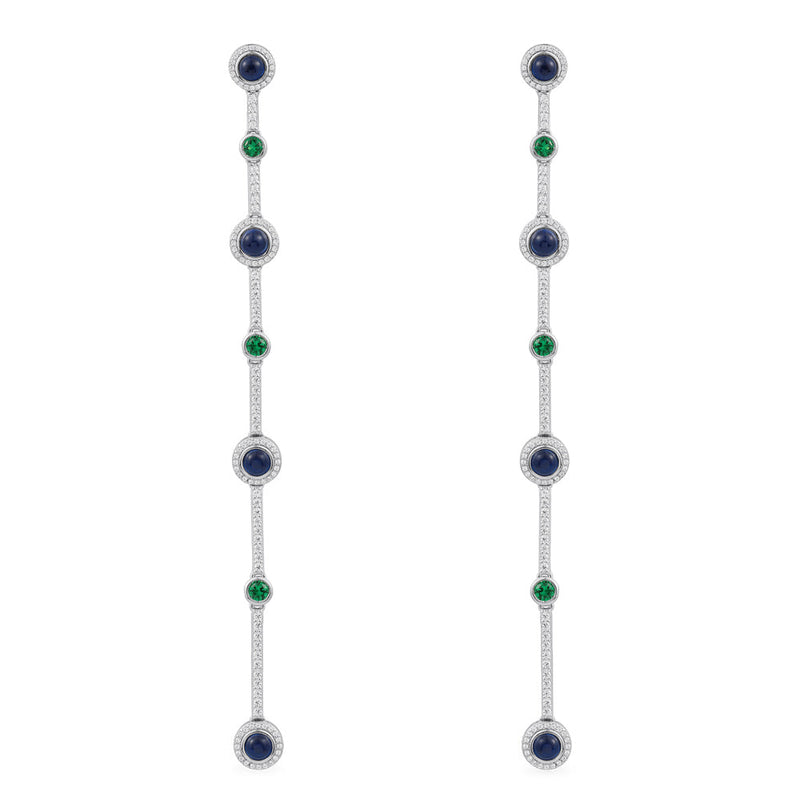 Long Green and Blue Stones Drop Earrings