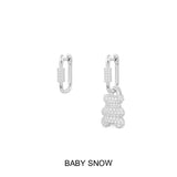 Baby Snow Yummy Bear (Clippable) Asymmetric Hoop Earrings – Silver