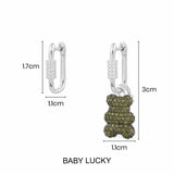 Baby Lucky Yummy Bear (Clippable) Asymmetric Hoop Earrings – Silver