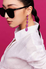 APM Monaco Long Fuchsia Oval Earrings in Silver