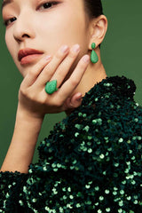 APM Monaco Green Drop Earrings in Silver