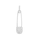 Single Long Safety Pin Earring with Hoop - White Silver