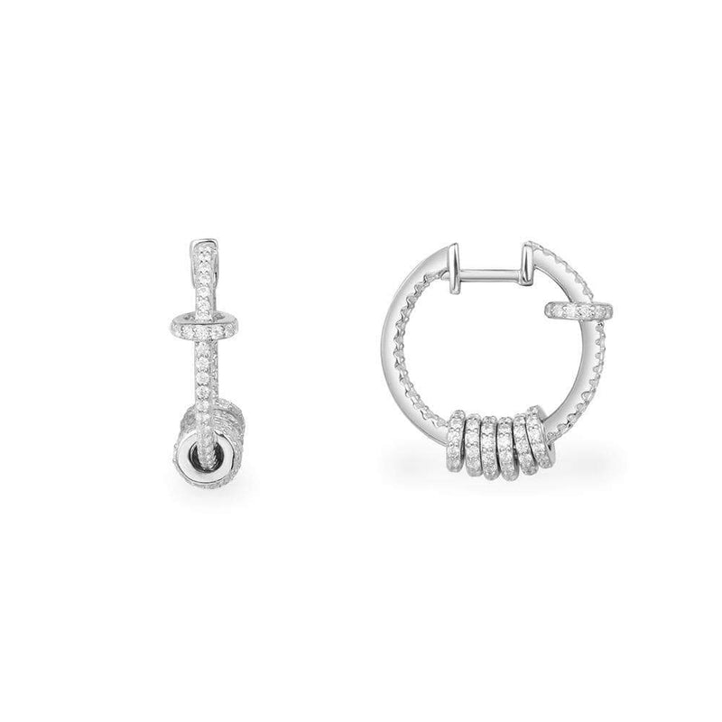 Hoop Earrings with Rings - White Silver