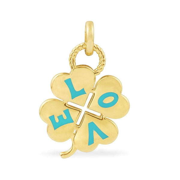 Lagoon Blue LOVE Four-Leaf Clover Medal (Clippable) -  Yellow Silver