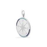 Compass Medal with Navy & Lagoon Stones (Clippable) -  White Silver