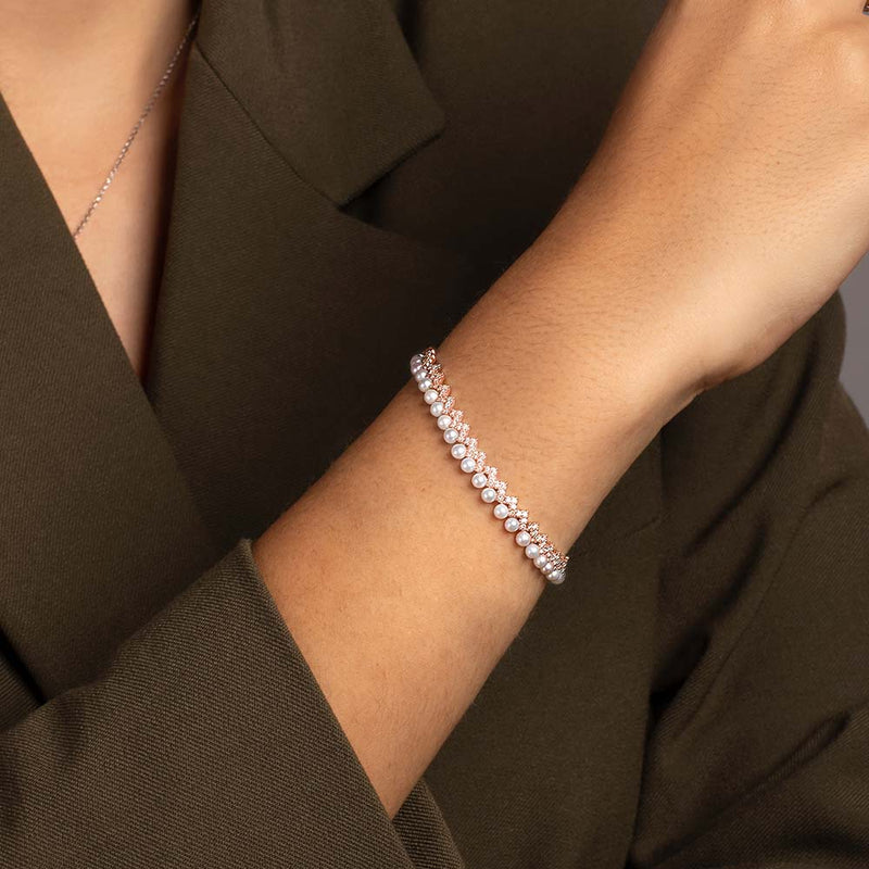 APM Monaco Up and Down Adjustable Bracelet with Pearls in APM rose alloy